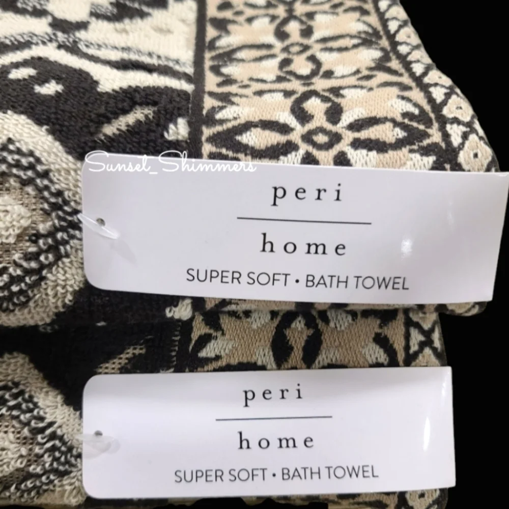 6pc Peri Home Tan & Black Mediterranean Tile Bath Hand Tip Towel Set New